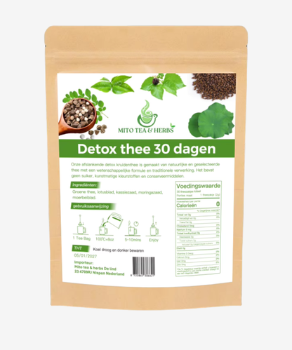 DETOX 30 dagen thee - Groene thee - Lotusblad - Kassiezaad Moringazaad - Moerbeiblad