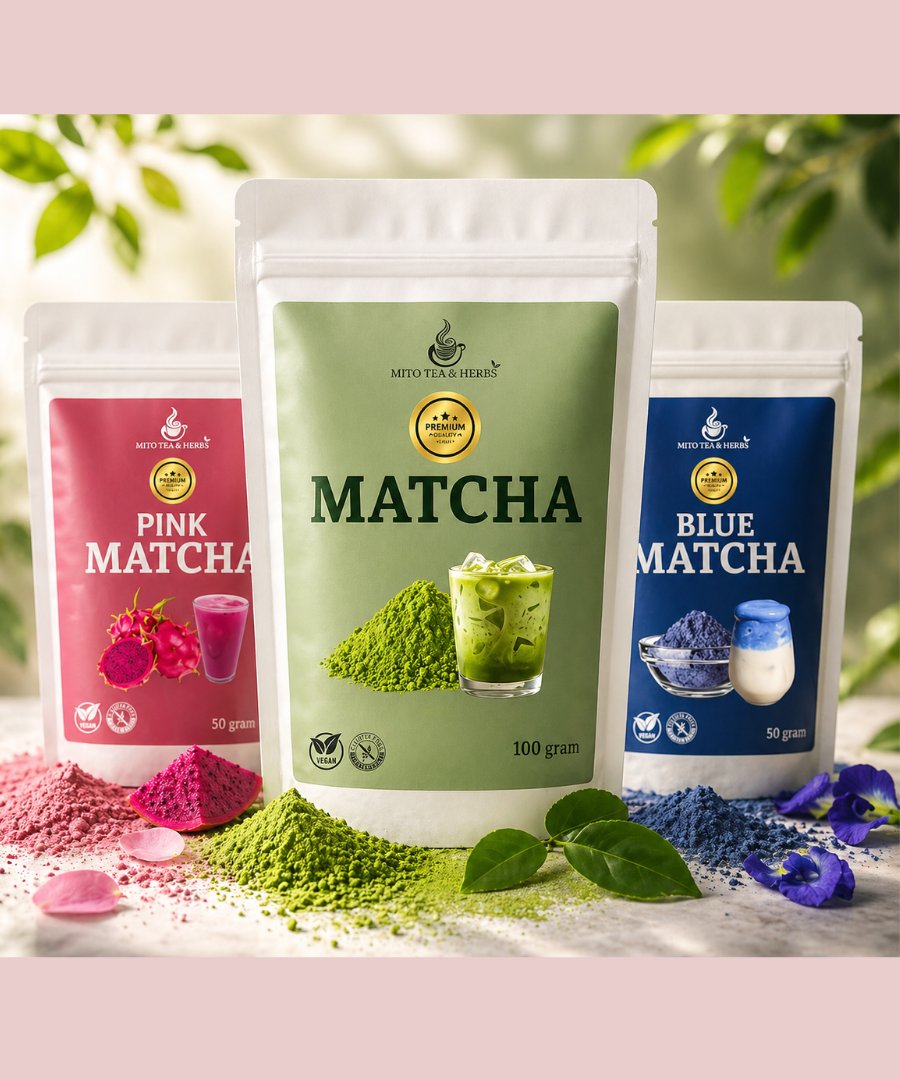 Matcha Boosterpack 3pack- premium matcha - Blue matcha - Pink matcha