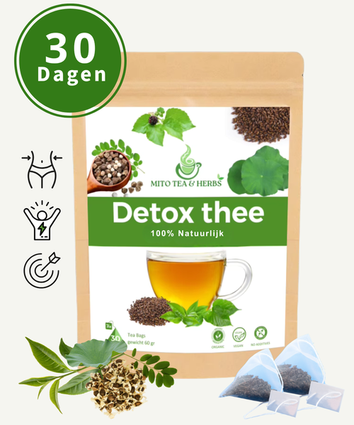 DETOX 30 dagen thee - Groene thee - Lotusblad - Kassiezaad Moringazaad - Moerbeiblad